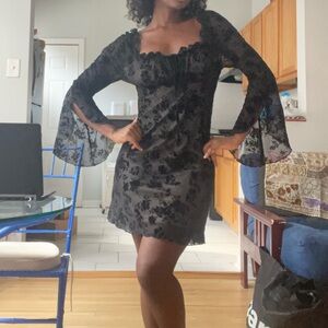 SHEIN Black Floral Long Sleeve Dress